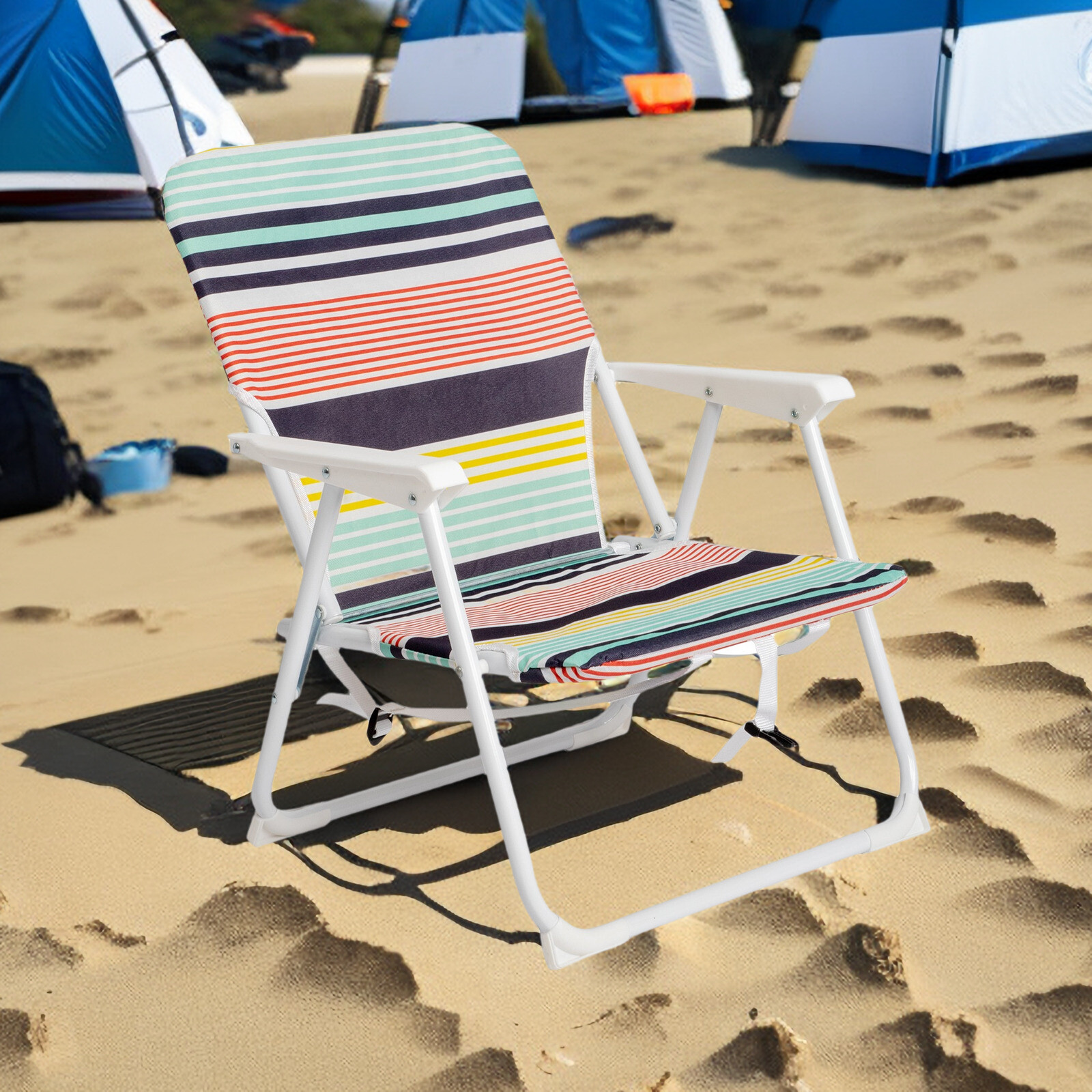 Folding Beach Chair - Fabric, White Metal Frame, Lightweight & Multicolor