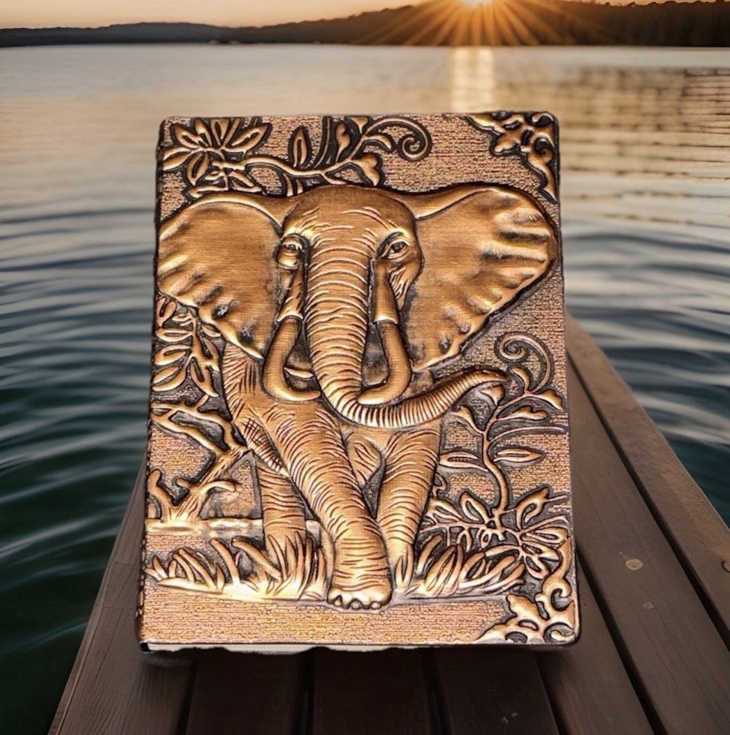 3D Embossed Elephant Journal Bronze Metallic Hardcover Lined Pocket Notebook 5x4