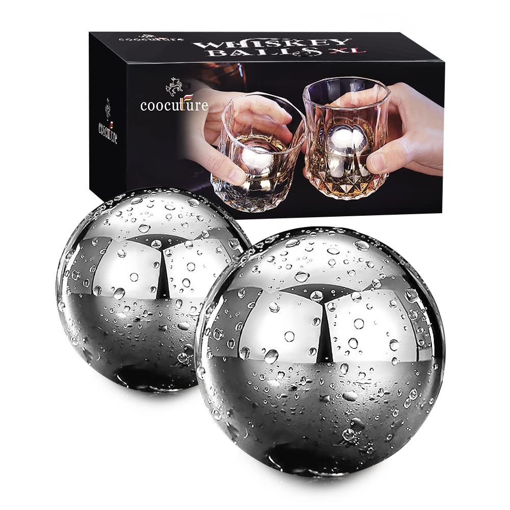 Whiskey Balls Reusable Stainless Steel Metal Ice Sphere Set of 2, Silver