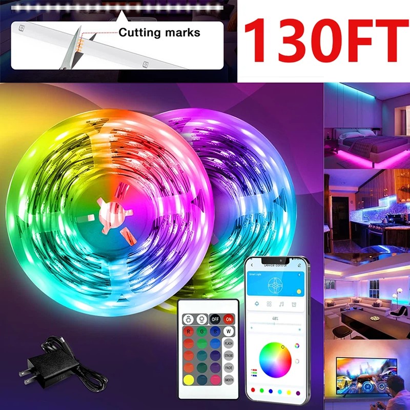 130Ft RGB LED Lights LED Strip Lights Smart Light with App Remote Control