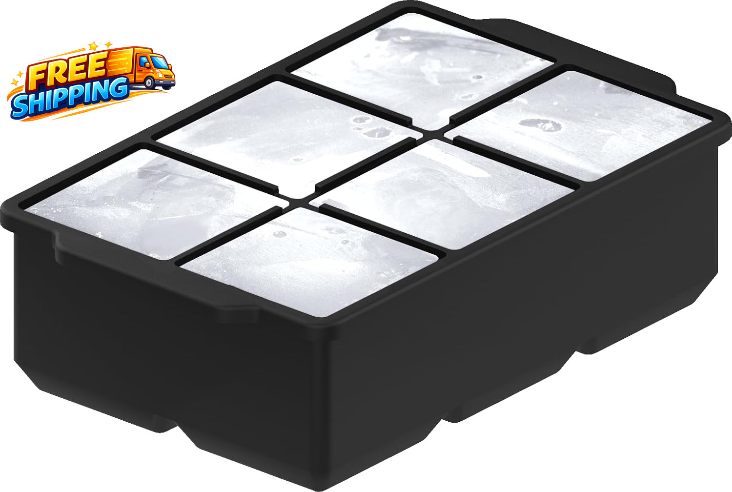 Large Silicone Ice Cube Tray (2-Pack), Easy Release 2" Big Ice Cubes - Cocktail,