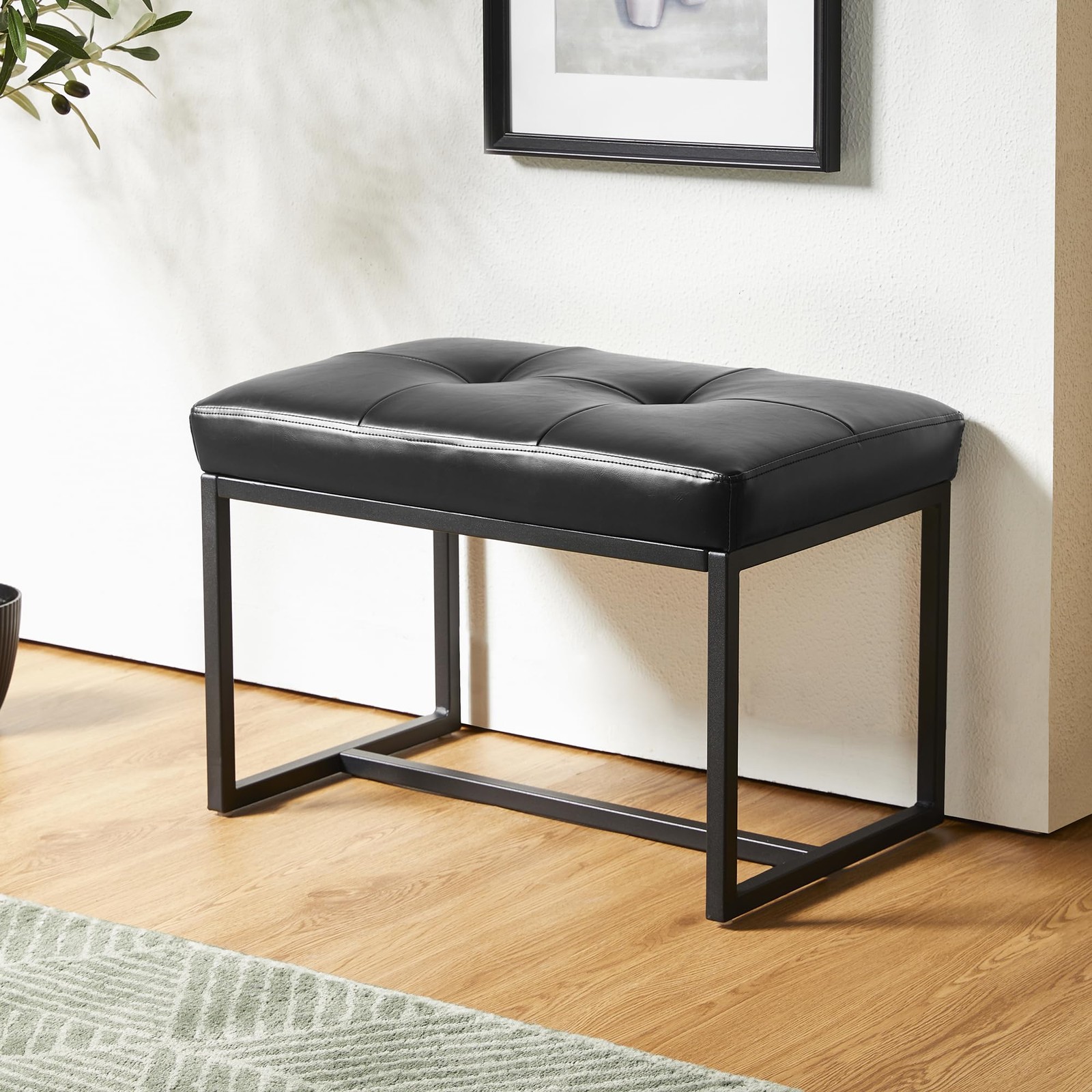 Ottoman Bench, Modern PU Leather Vanity Stools Chairs with Metal Frame, Makeu...