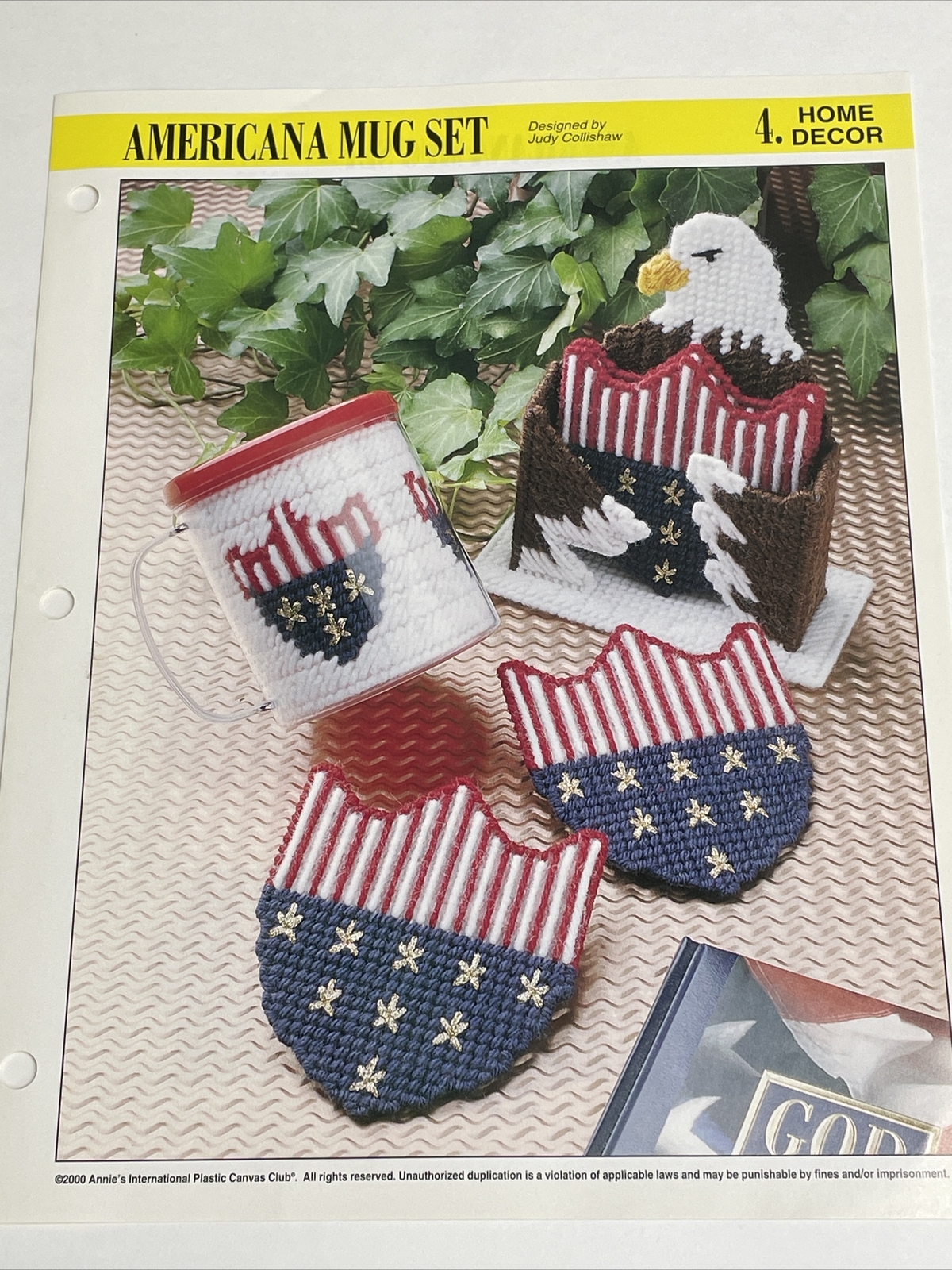 Americana Mug Set Flag Coaster Eagle Holder Annie's Plastic Canvas Pattern