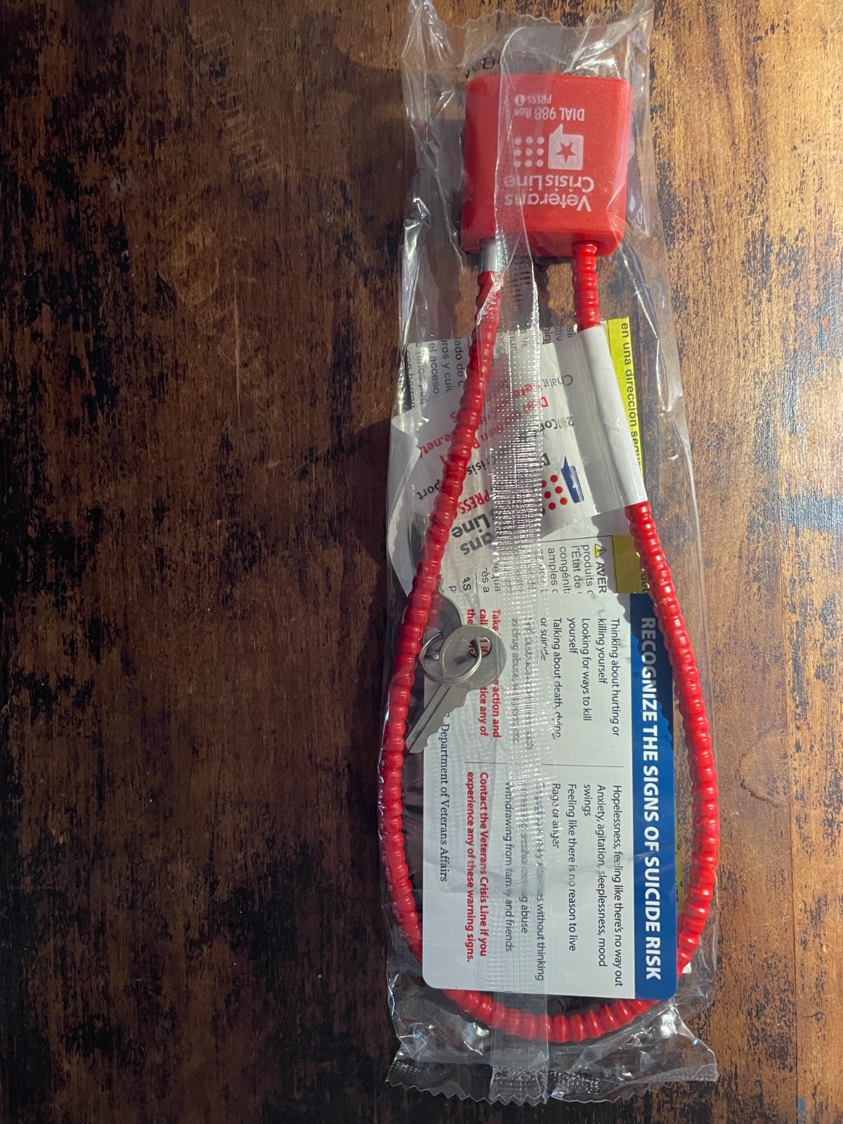 Veterans Crisis Line Firearm Safety Cable Gun Lock w/ 2 Keys – New Sealed
