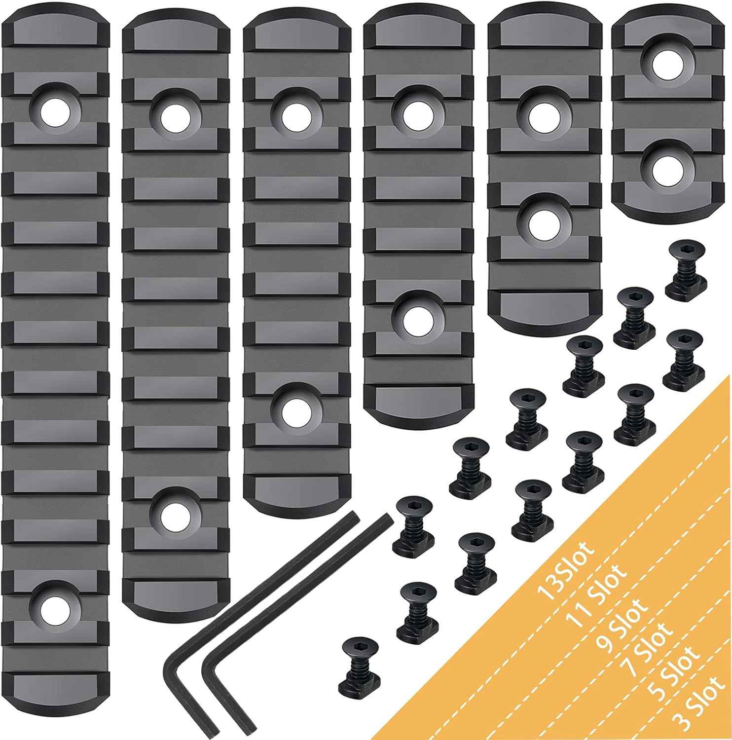 6 Pack Lock Picatinny Rail 3/5/7/9/11/13 Slot Set M-Lok Picatinny Rail