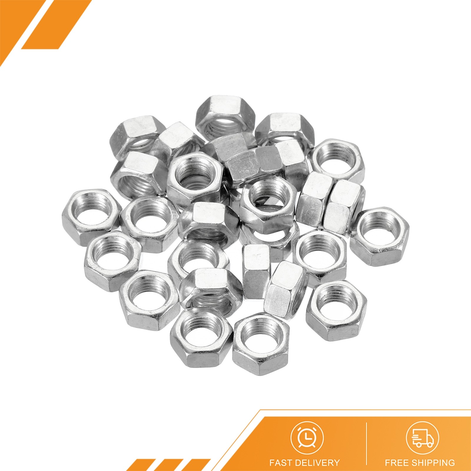 30 Pack - M8 x 1.0 Steel Hex Nuts Metric Thread Zinc Plated Finished 6mm Height