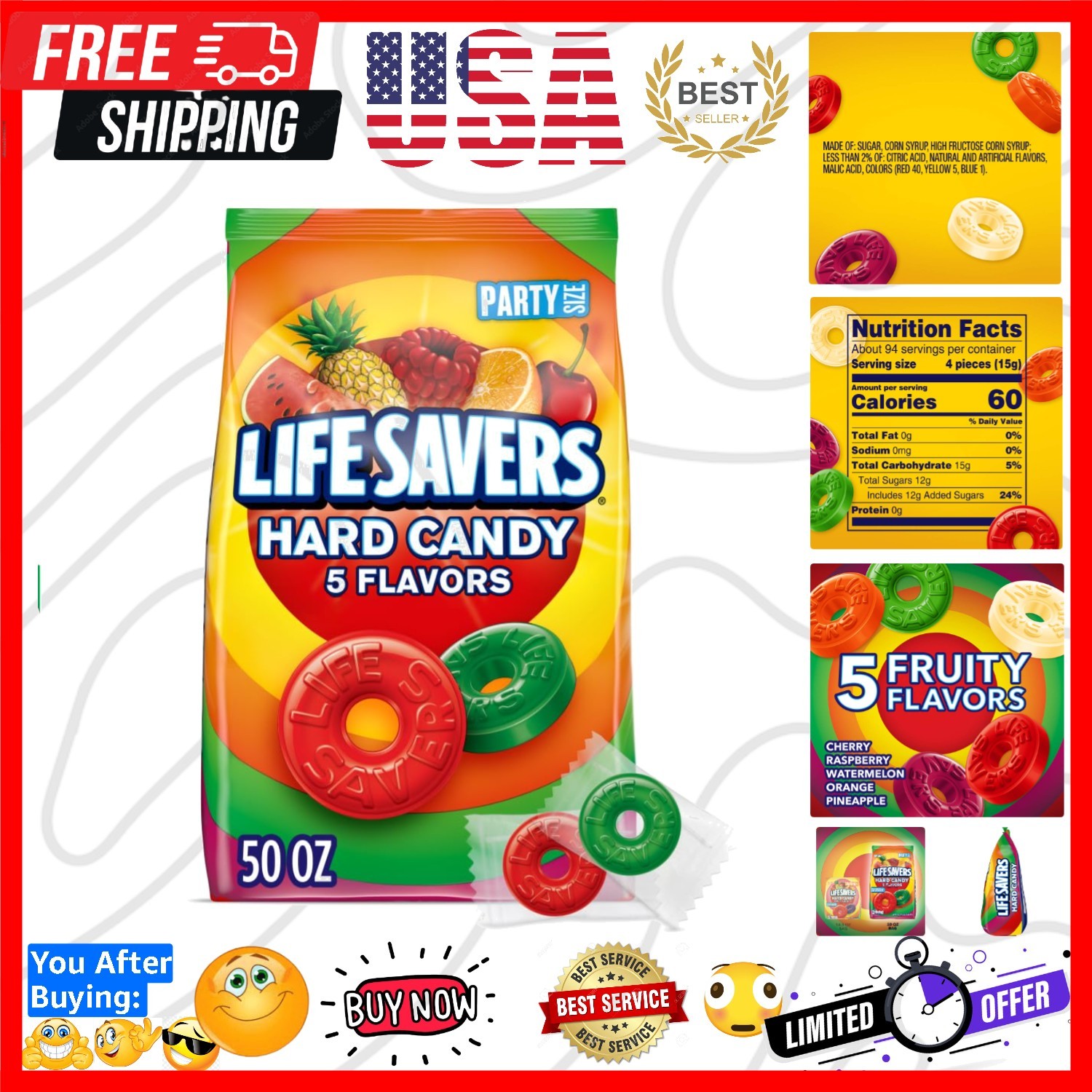 5 Flavors Hard Candy, Party Size, 50 oz Sharing Bag | Five fruity hard candy ...