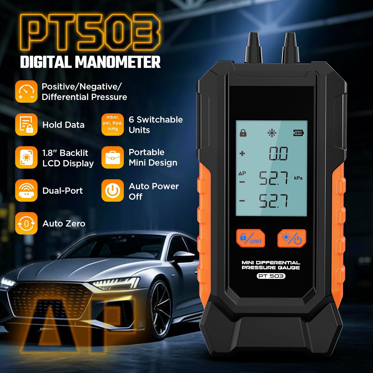 Manometer Gas Pressure Tester, Dual-Port HVAC Digital Differential Pressure...