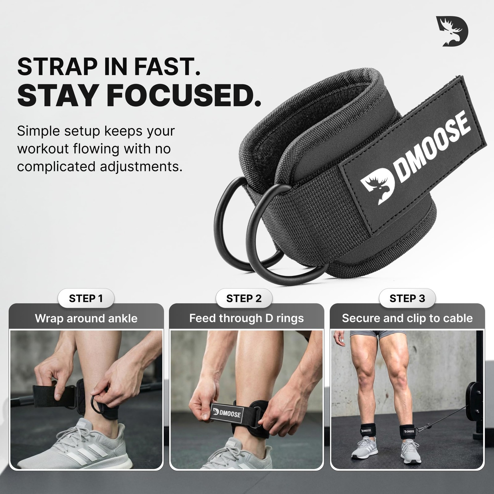 DMoose Ankle Strap for Cable Machine - One Size Fit with Pair, Black - Pair