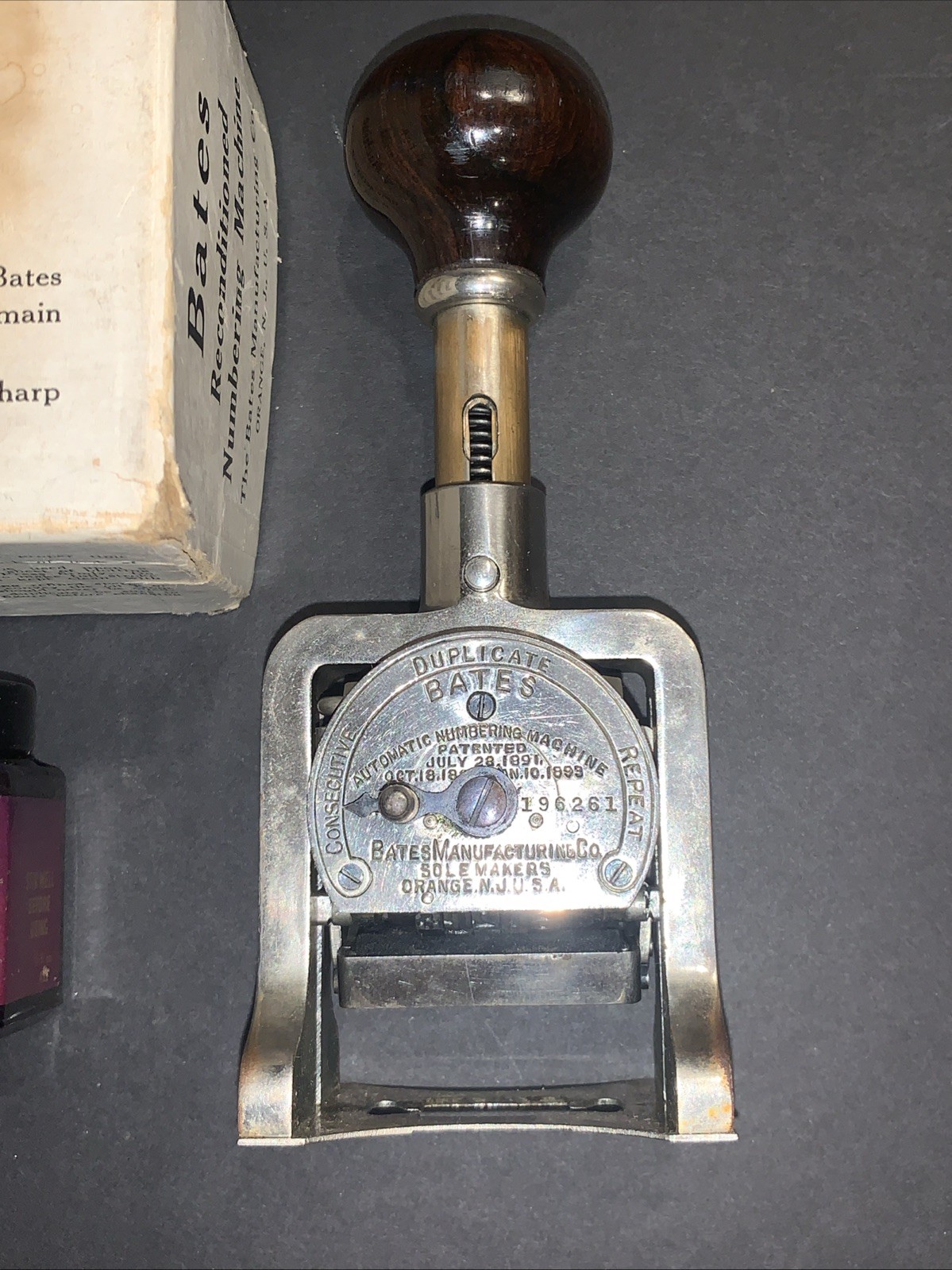 Vtg Bates Numbering Machine Multiple 3 Movement 5 Wheels Style E in Original Box