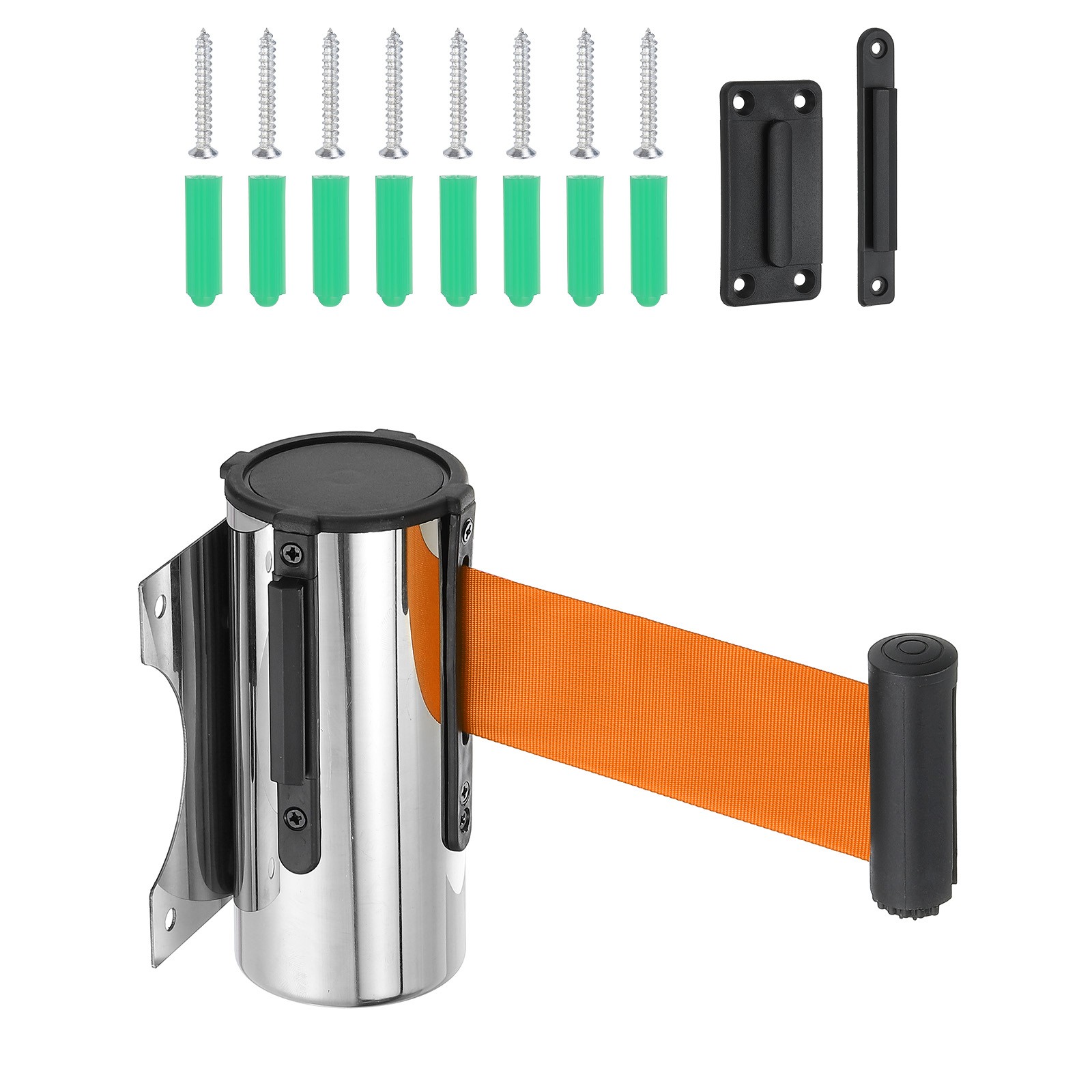 9.84 Feet Wall Mount Retractable Belt Barrier,Silver Tone/Orange