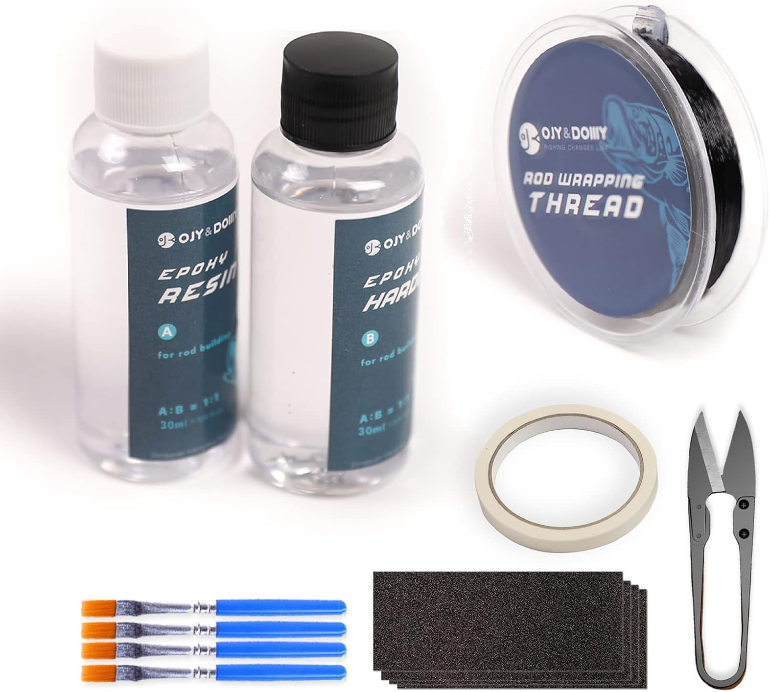 Fishing Rod Repair Kit with Epoxy Glue, Wrapping Thread, Clipper, and Masking Ta
