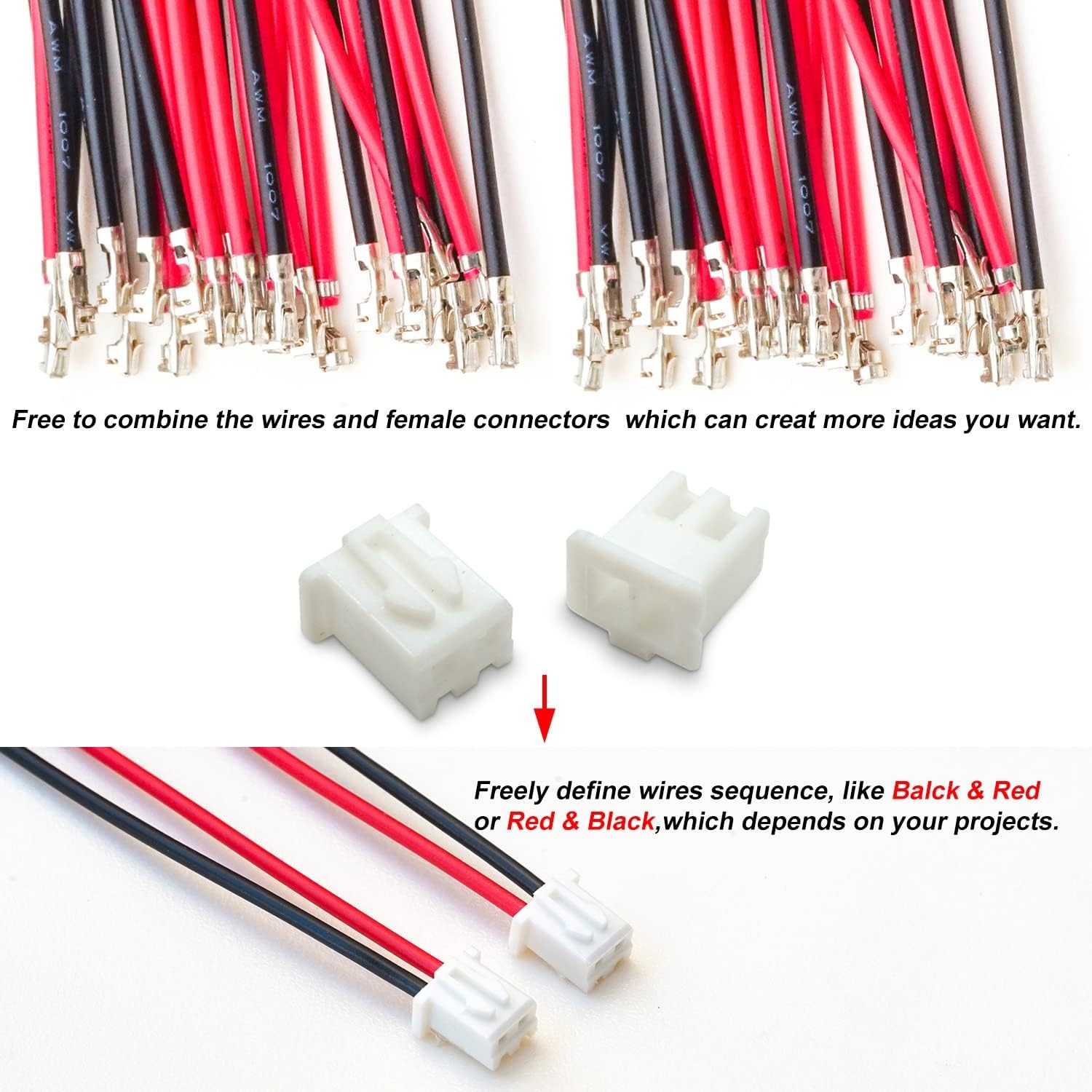 XH 2.54mm JST Connector with 22AWG Pre-Crimped Wire,JST 10CM, XH-Male-2Pin