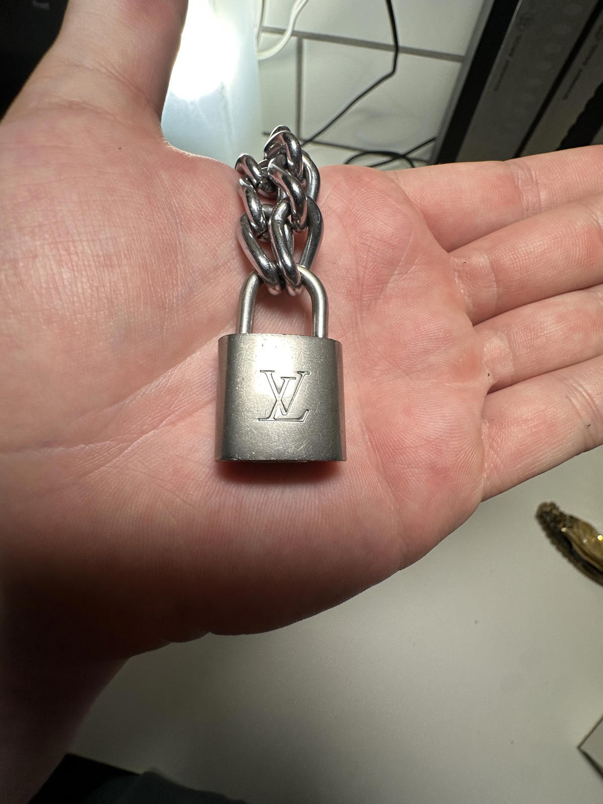 Louis Vuitton Silver Padlock Chain Necklace