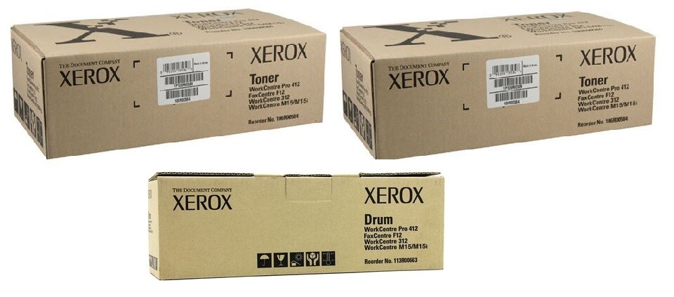 3 GENUINE SEALED XEROX 106R00584 TONERS and 113R00663 Drum Cartridge Pro M412