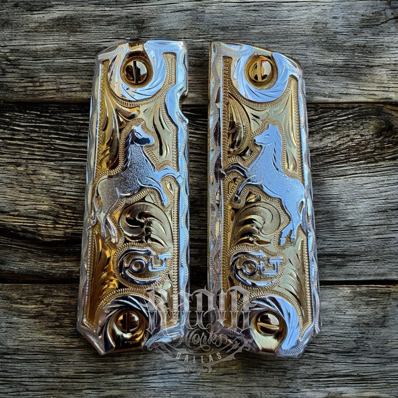 1911 45 38 Super Full Size Horse Gold Gun Pistol Grip Cachas & 24K Screws