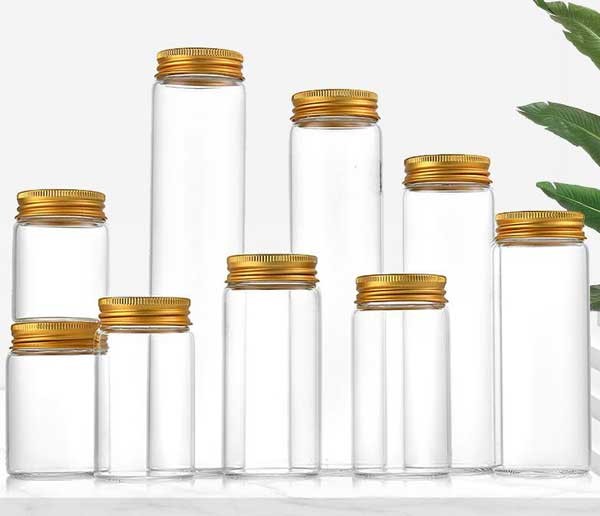 5ml-200ml Luxurious Empty Transparent Glass Storage Bottle w/ Aluminum Gold Cap