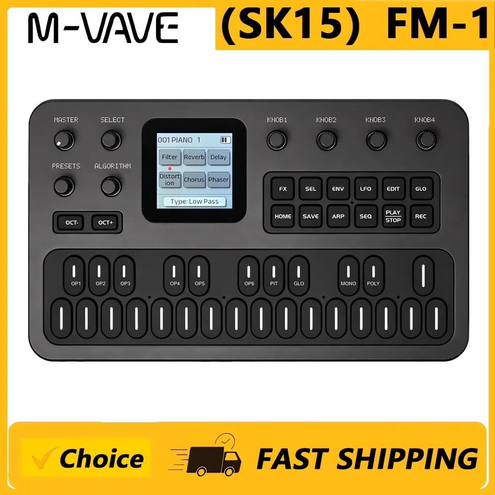 （SK15）FM-1 Synthesizer, Portable Handheld Sound Source, 128 Presets, Built-In Sp