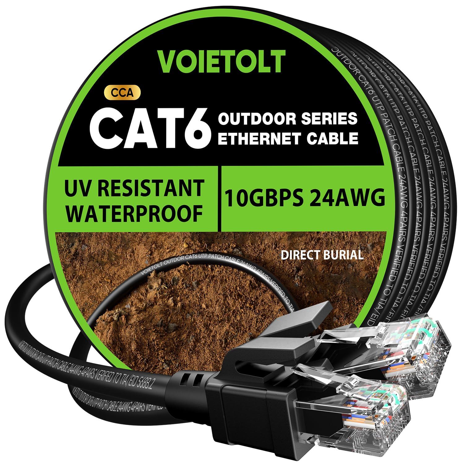 Cat 6 Outdoor Ethernet Cable 300 Ft, 24AWG 10Gbps Cat6 Cable Cord Waterproof Dir