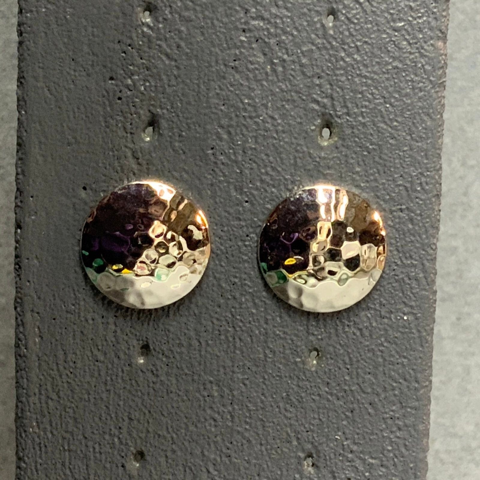 Round Hammered Pierced Earrings Silver Classic Retro Vintage BoHo Cottage 80s