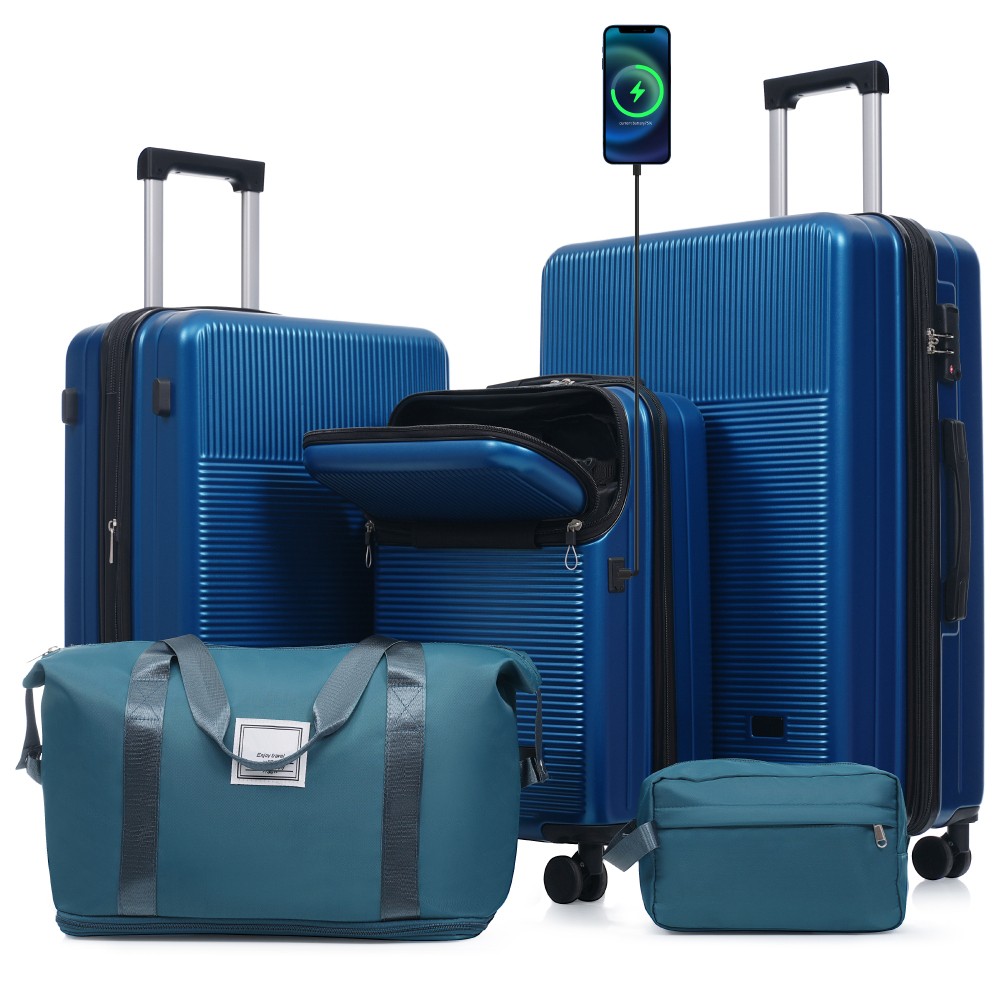 5pc Hardside Luggage Set, Half-Open, Spinner, USB, TSA Lock