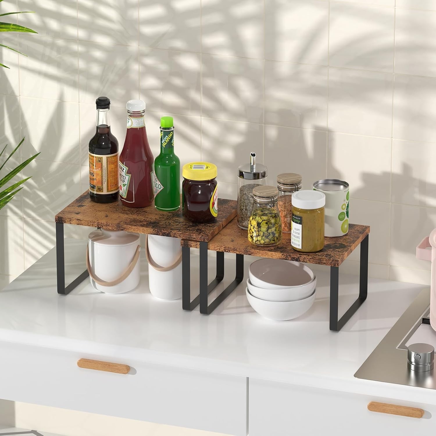 Set of 4 Stackable Counter Shelves - Expandable Kitchen Storage Solution
