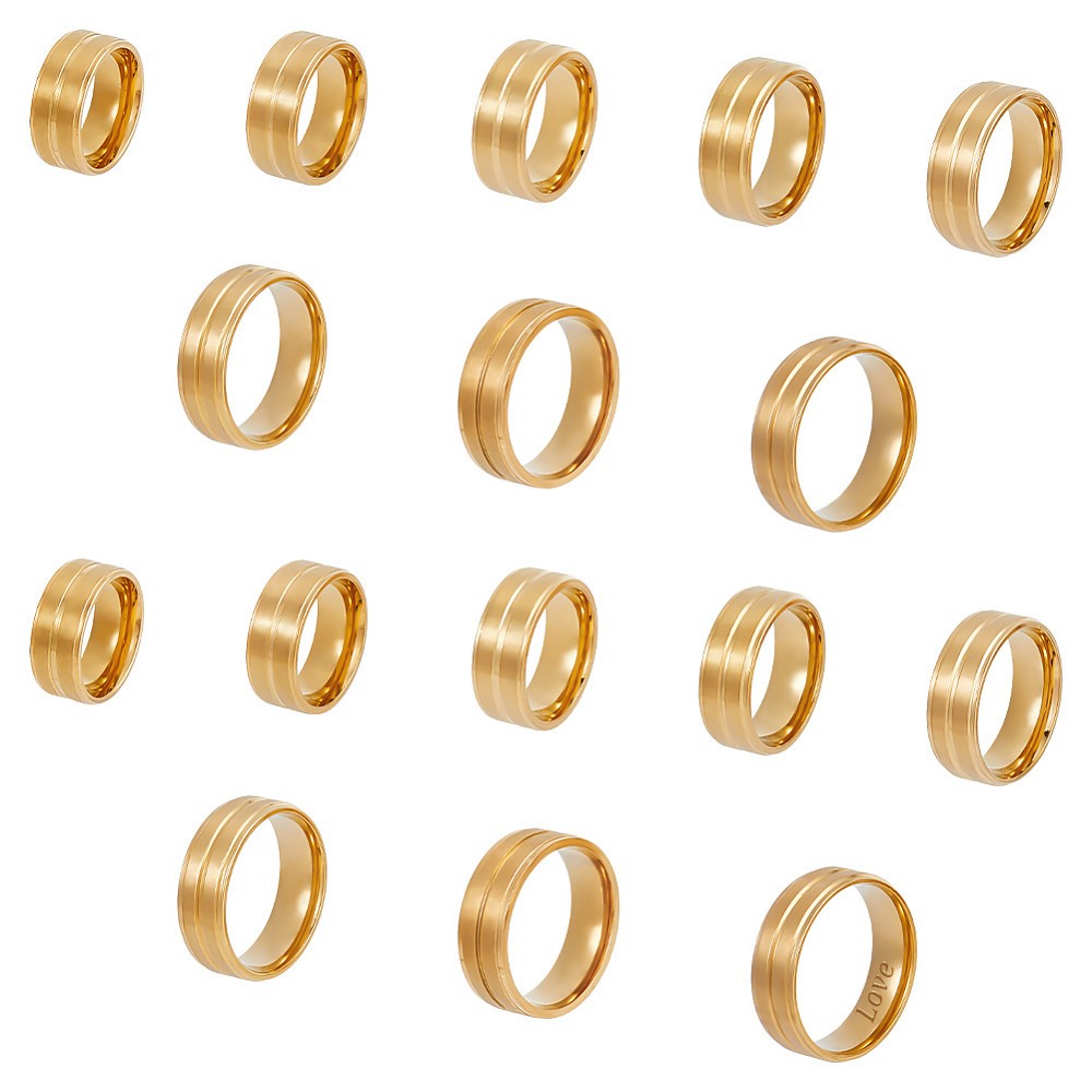 1box 16pcs 8 Size 304 Stainless Steel Grooved Finger Rings set Inner