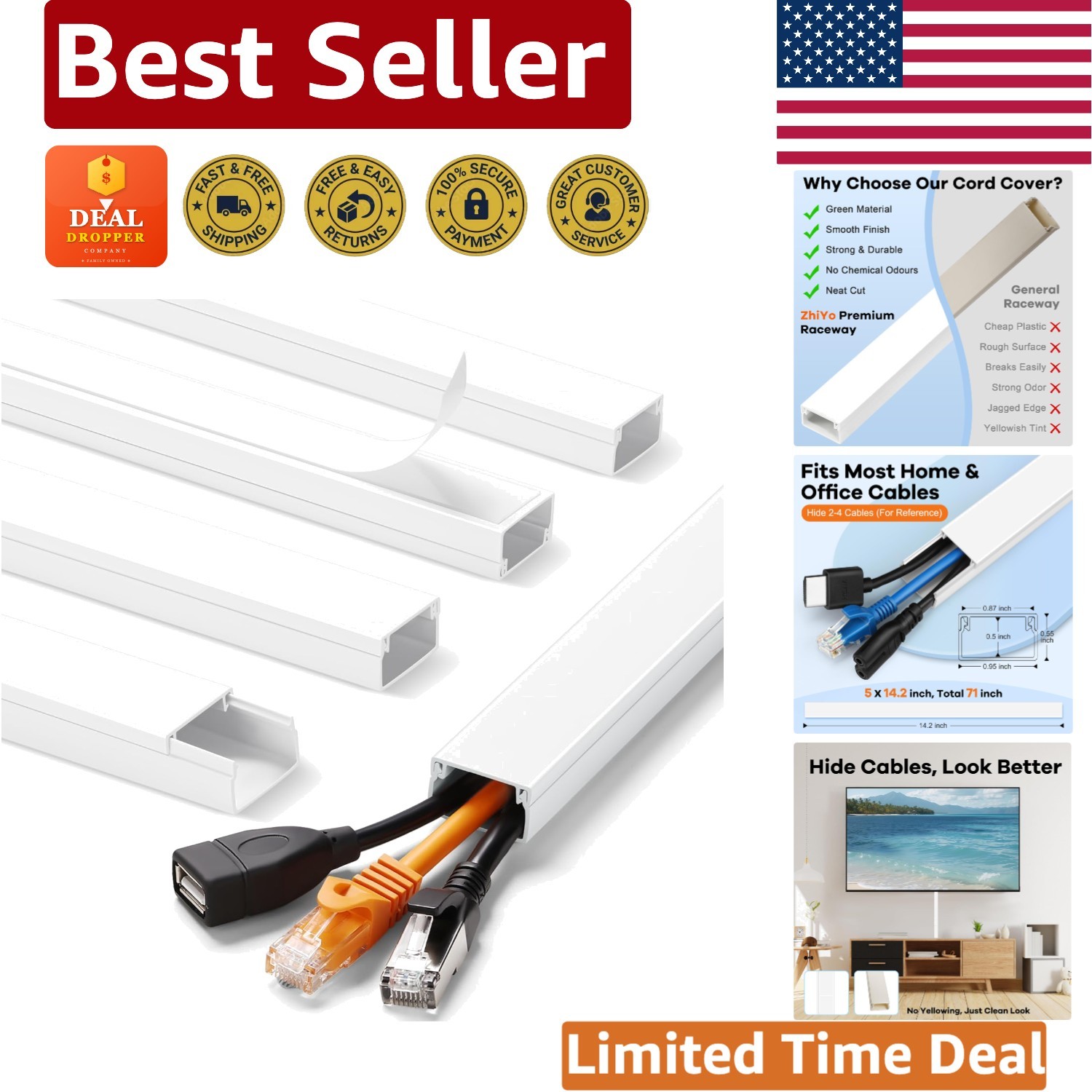 Self-Adhesive Cable Hider - 5 Piece Set for Home and Office Wire Management