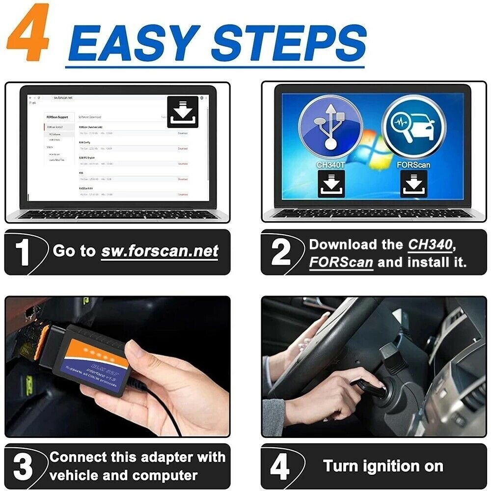 2024 FORScan ELM327 OBD2 Car Diagnostic Scanner Adapter USB Code Reader For Ford