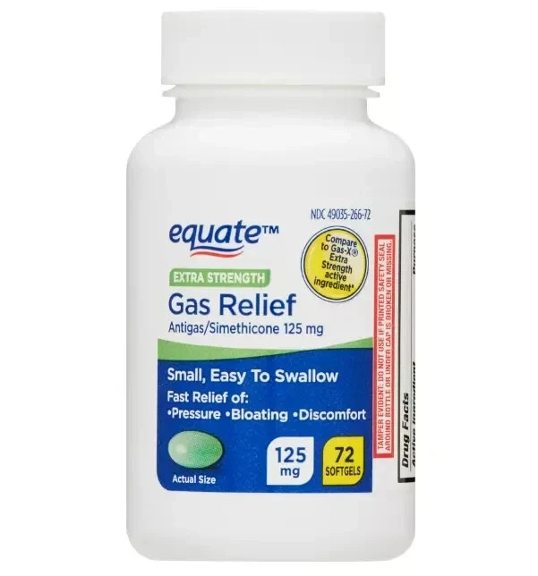 Equate Gas Relief Extra Strength 125mg Simethicone 72 Softgels Gas-X Compare