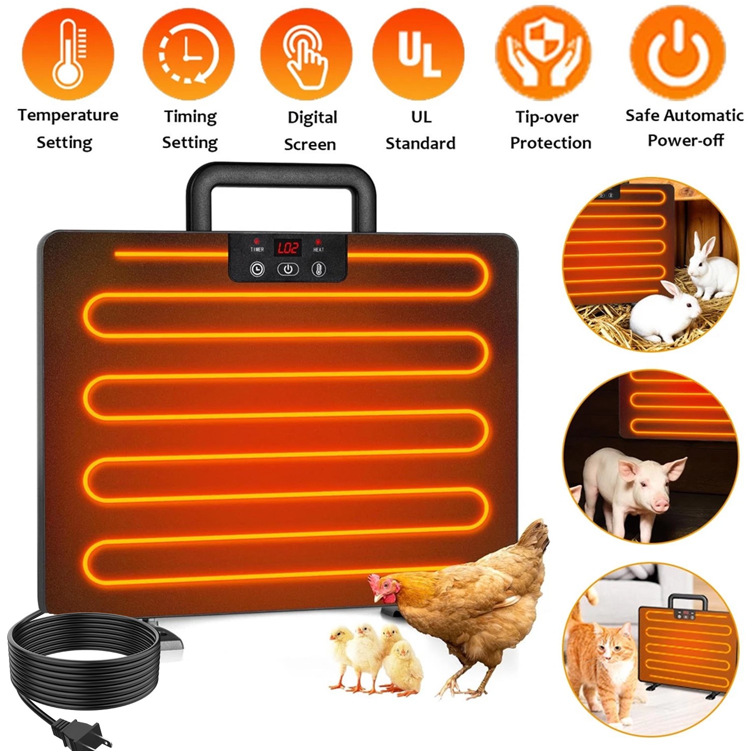 Chicken Coop Heater, Safe Radiant Space Heat Energy Chick Pet Cat Dog Warmer