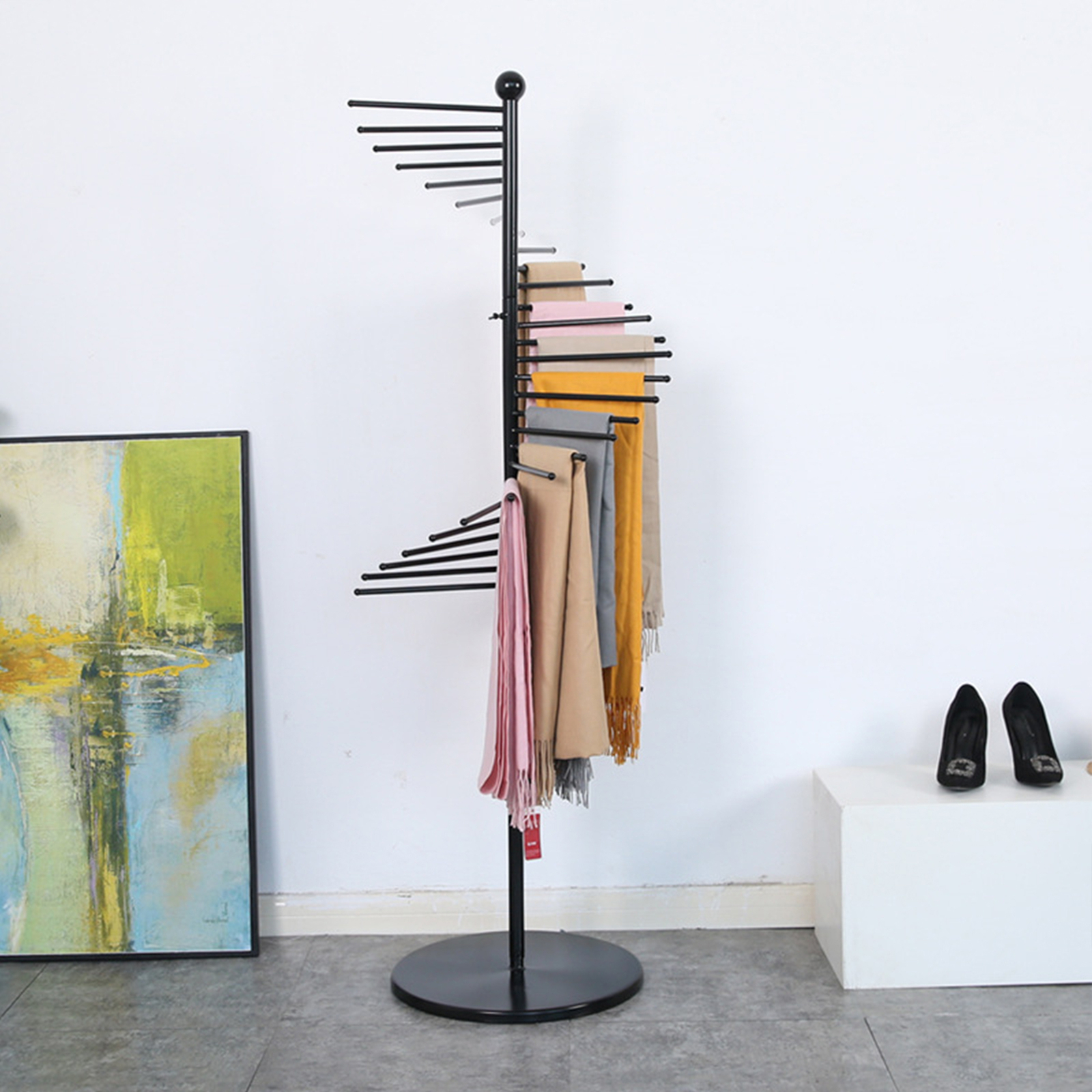170cm Freestanding Metal Spiral Scarf Display Stand Hijab Organizer Rack Black