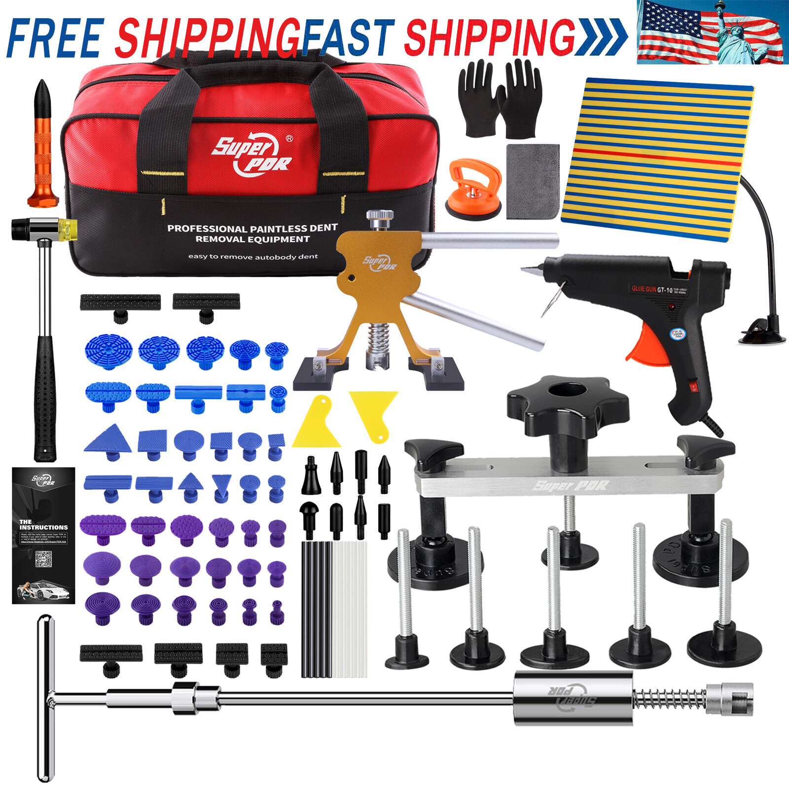 PDR Car Body Dent Paintless Repair Tool Dent Puller Plastic Glue Tabs Tool kit*