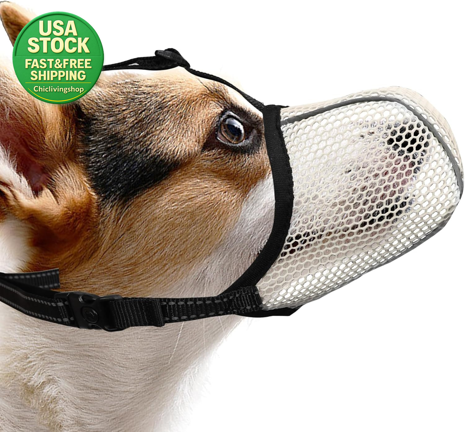 Dog Muzzle Adjustable Soft Air Mesh for Small Dogs Prevent Barking Beige S