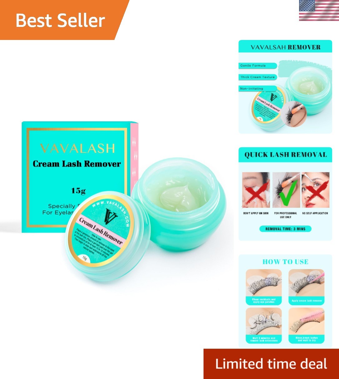 Professional Low-Irritation Lash Remover Cream - 15g for Sensitive Skin