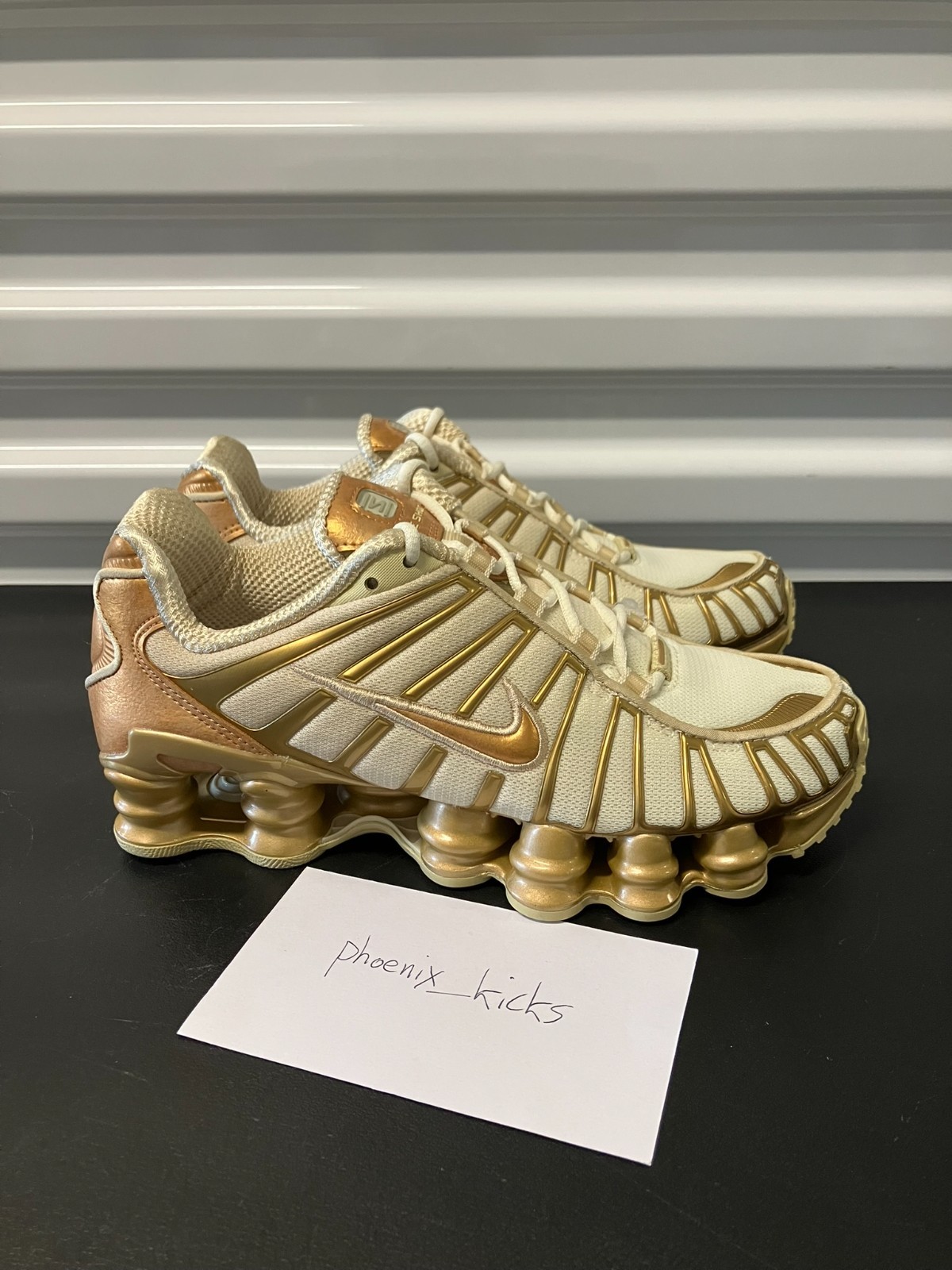 Women’s Nike Shox TL Coconut Milk Metallic Gold IM7189-113 nby