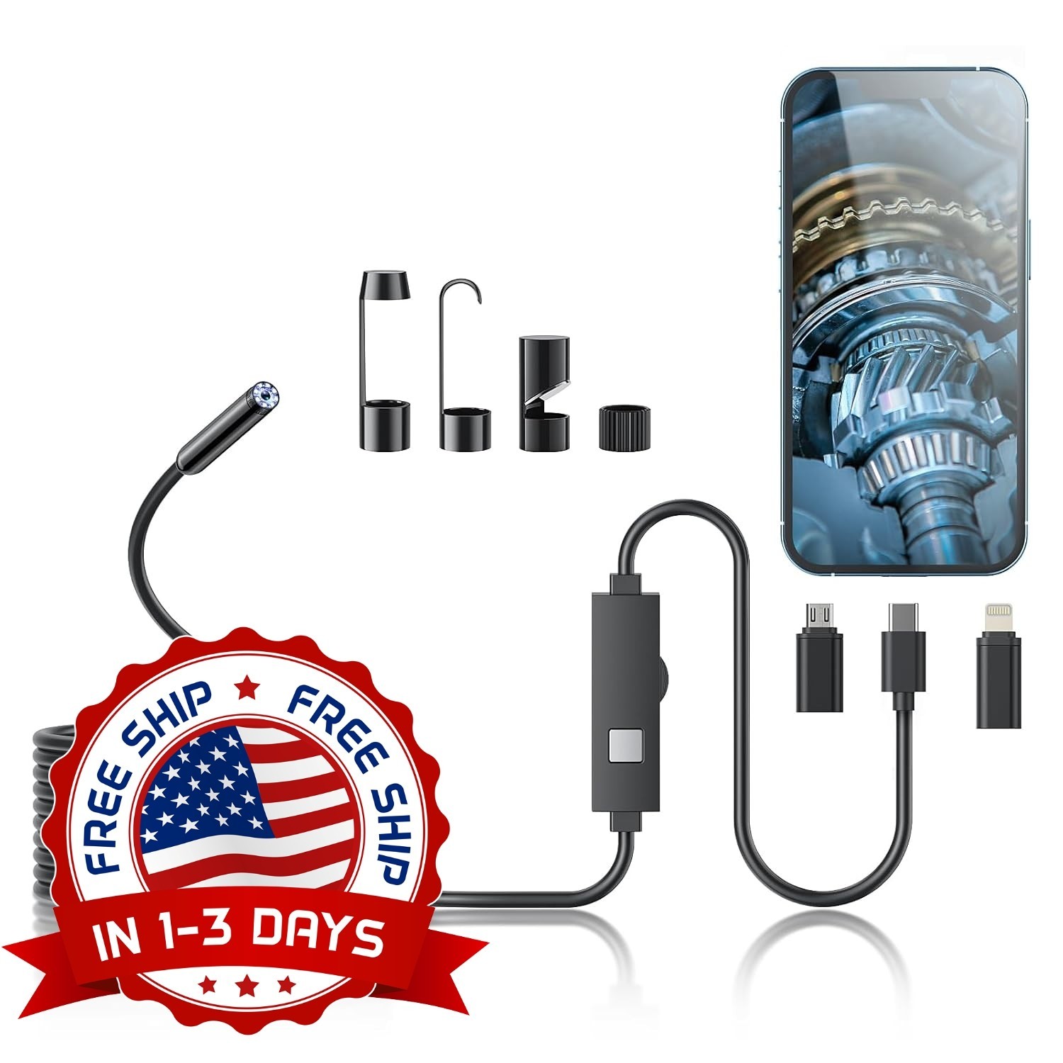 Camara Endoscopio Con Luz LED Para Celular De Inspeccion Del Boroscopio, 16,4FT
