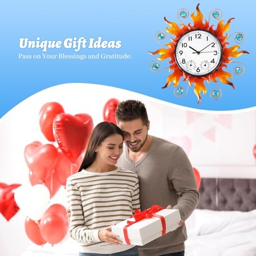 Sun Outdoor Clock with Thermometer and Hygrometer Combo，13'' Wall-Mounted
