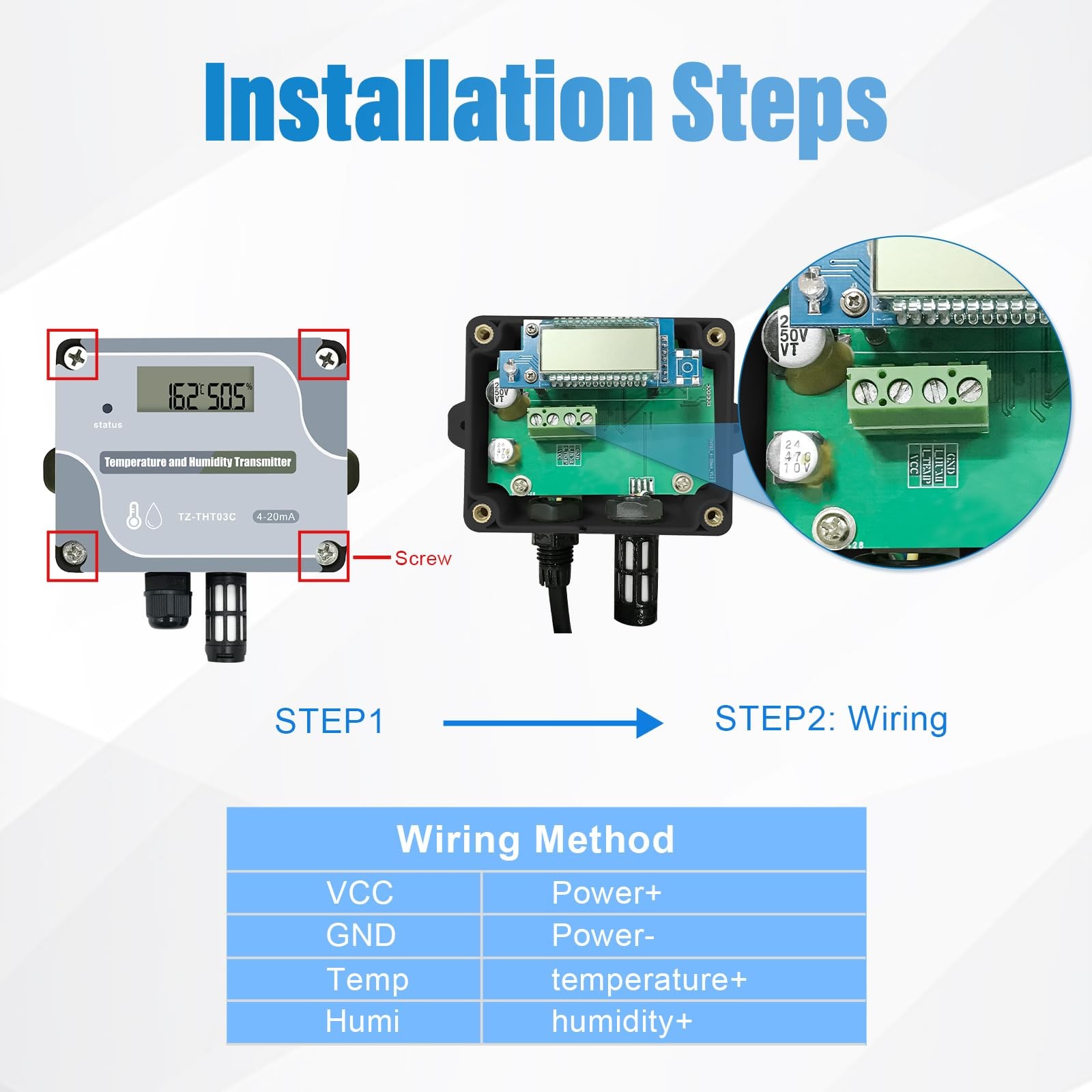 4-20mA Temperature Humidity Transmitter Industrial Analog Temp Sensor