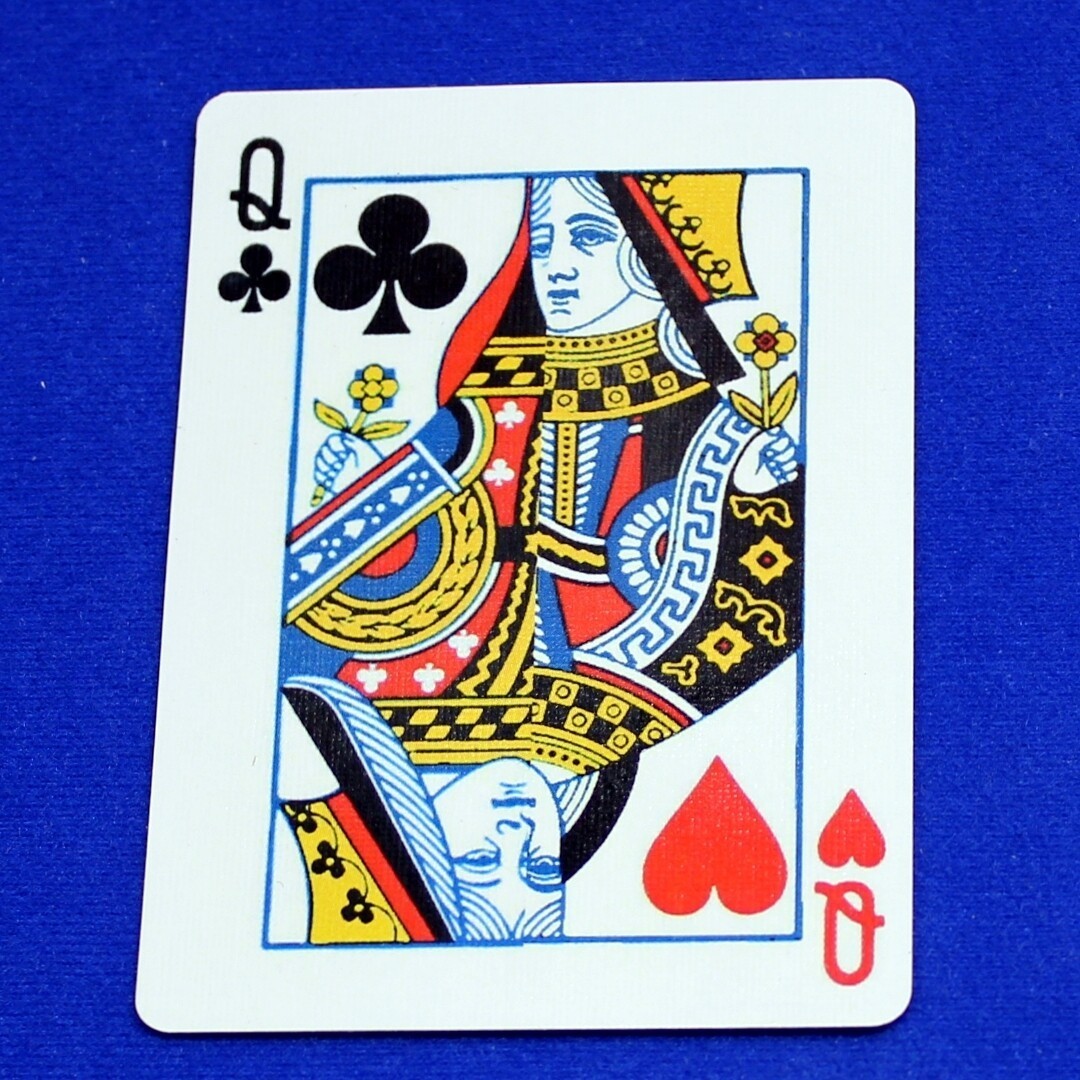 Queen of Clubs / Hearts - Half Vertical, Bicycle Printed Gaff Card, Blue