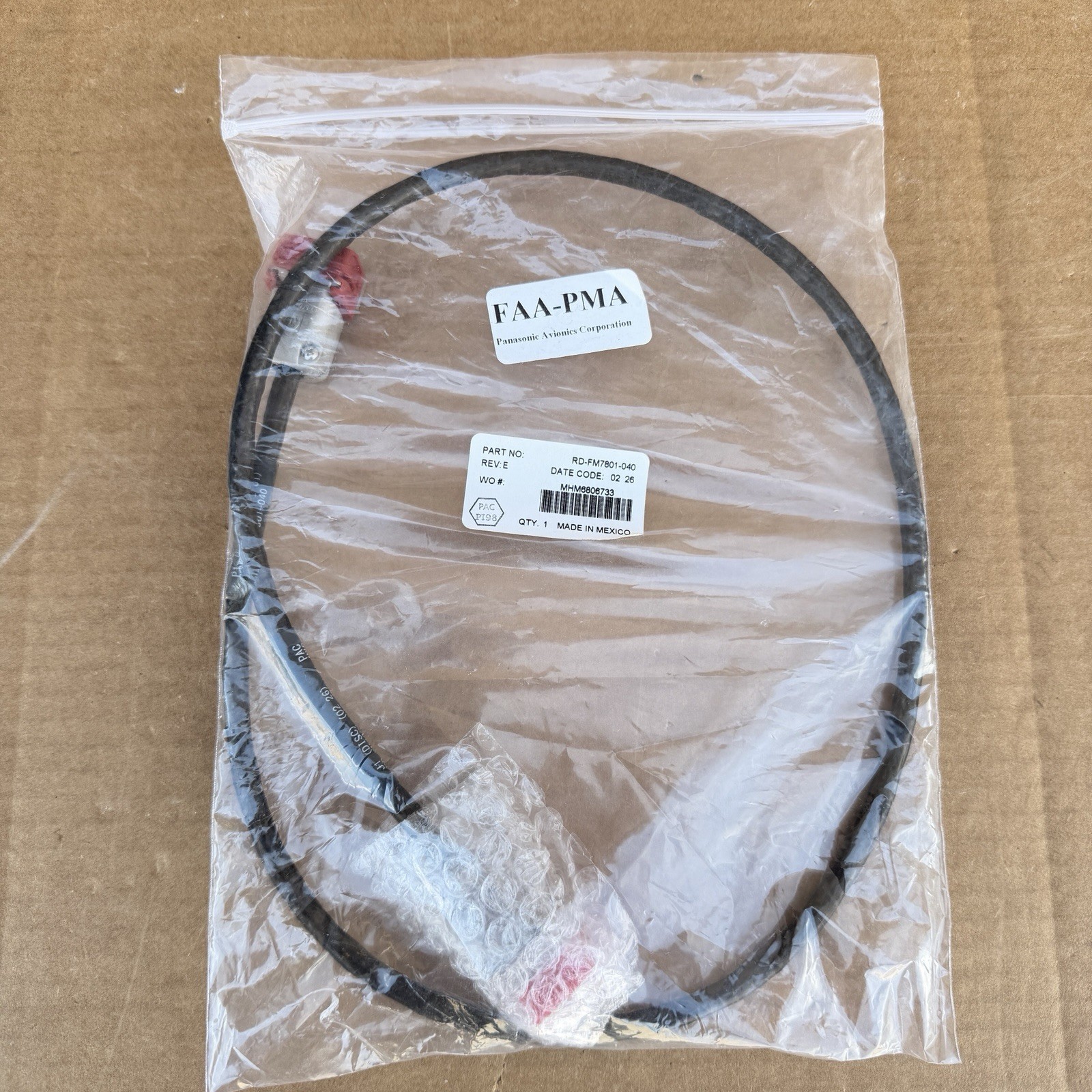 Panasonic  RD-FM7801-040 Aircraft Harness TE Connectivity FAA PMA
