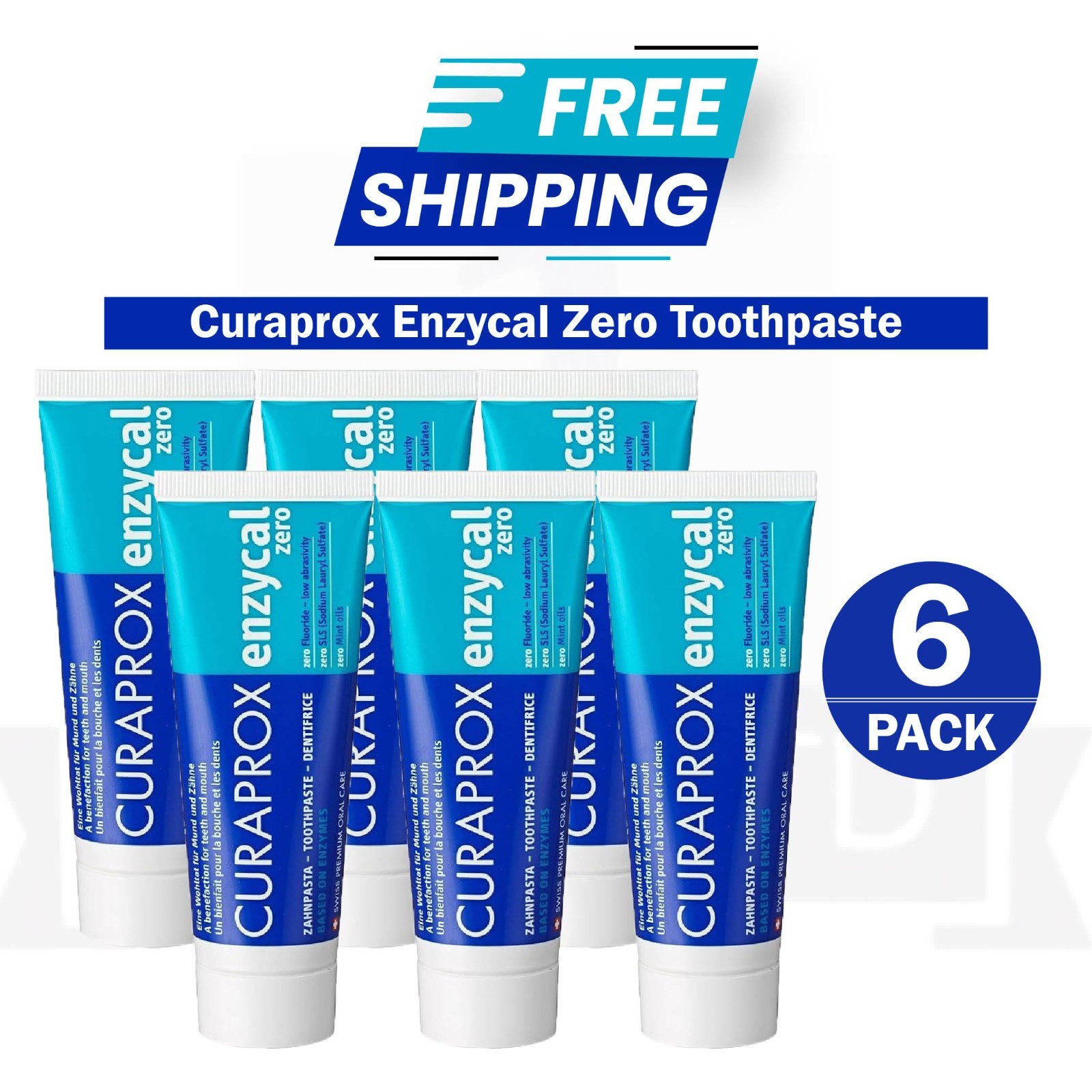 Curaprox Enzycal Zero Toothpaste Fluoride Free & SLS Free 75ml - Pack of 6
