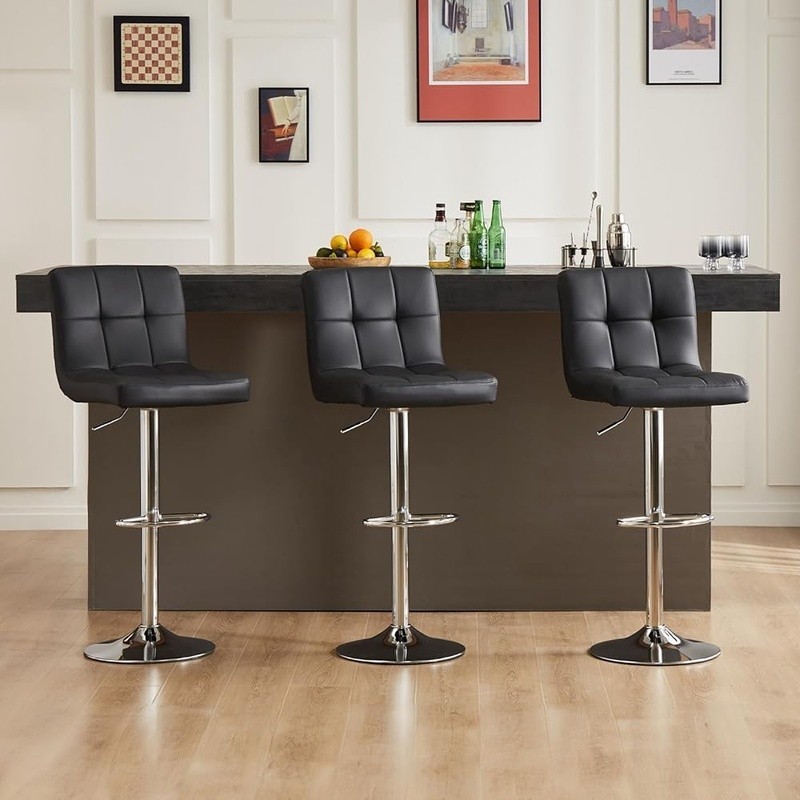 Adjustable Bar Stools 360° Swivel Footrest Ergonomic Design Kitchen Dining New