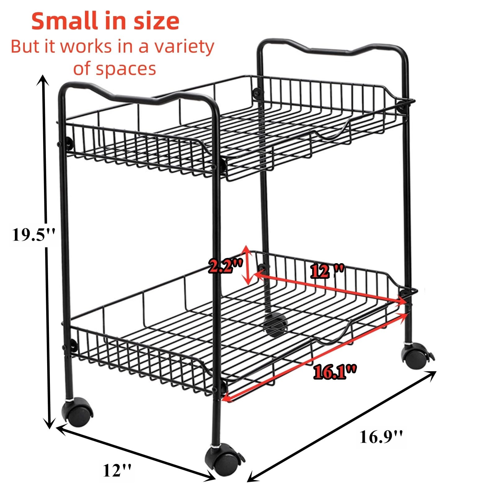 Rolling Utility Cart for Small Space, 2 Tier Rolling Cart with Locking Wheels...
