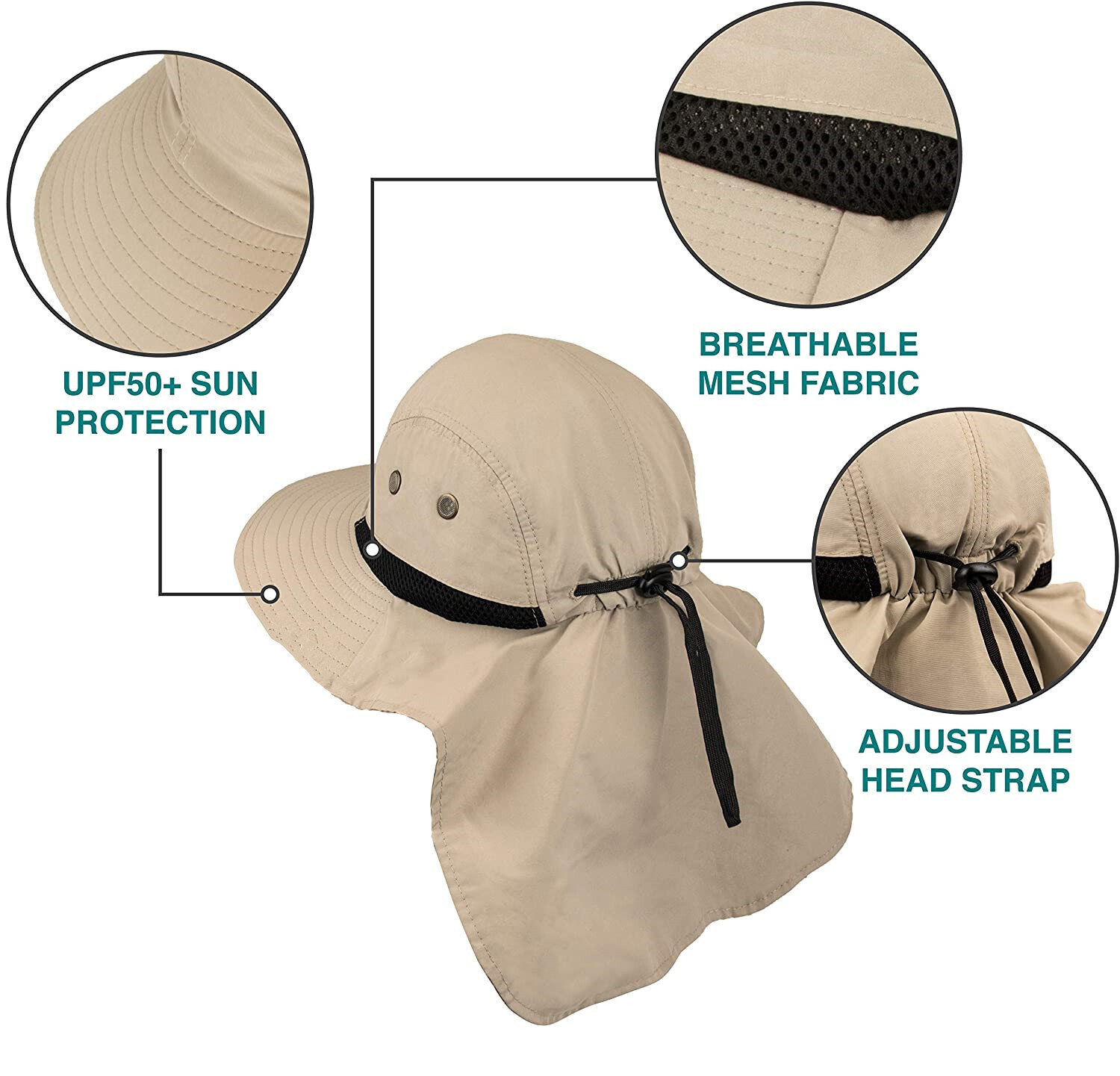 Boonie Snap Hat 100% Cotton Outdoor Wide Brim Neck Flap Cover Sun Bucket Hats