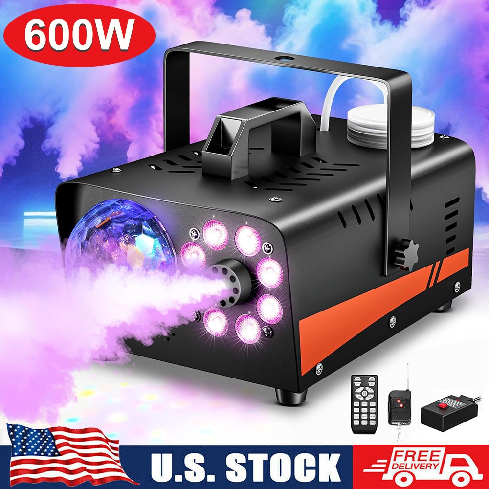 600W Fog Machine Smoke Machine w/ Disco Ball Lights 3000CFM 13-Color LED Effects