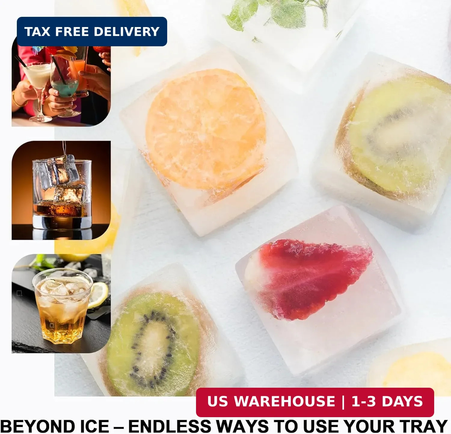 3 Packs Large Ice Cube Molds with Stackable Lid,Silicone Ice Cube Tray for F