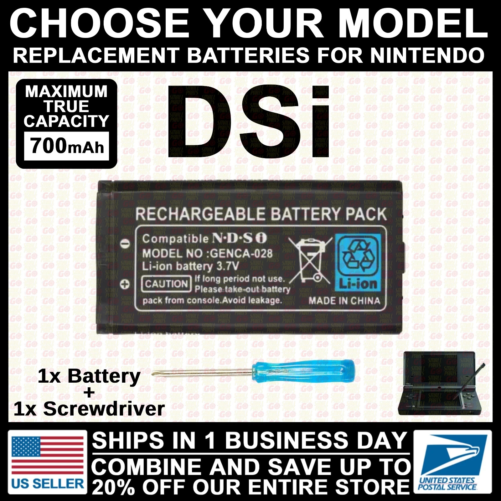 Replacement Rechargeable Battery for Nintendo DSi NDSi 700 mAh 3.7v Li-Ion