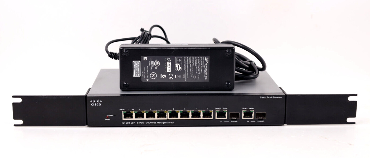 Cisco SF302-08P 8 Port 10/100 POE Ethernet Managed Switch + Power Supply o896