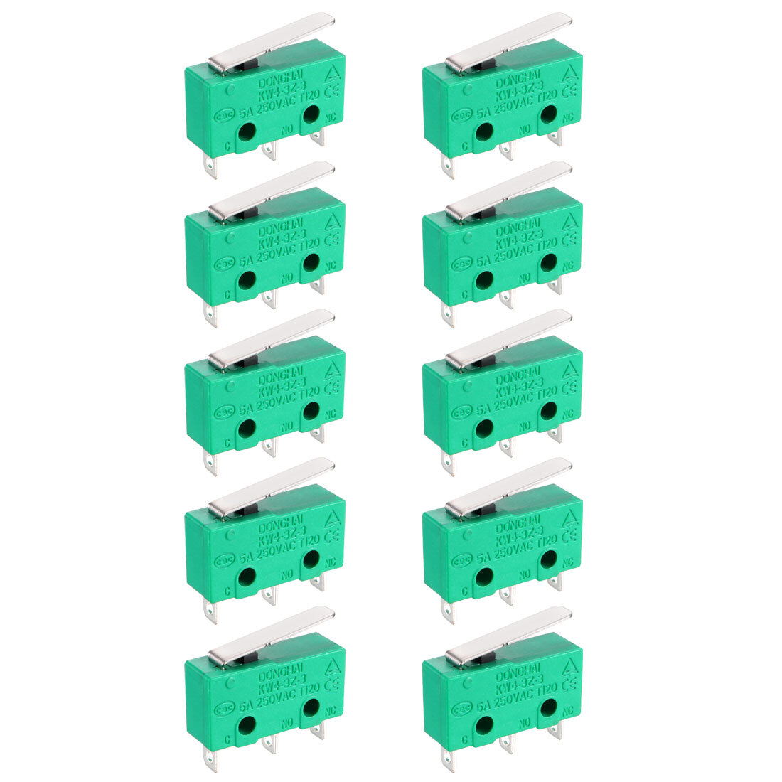 10PCS KW4-3Z-3 Micro Switch SPDT NO NC 3 Terminals Short Straight Lever Green